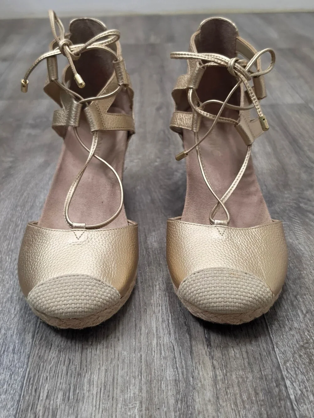 Vionic Metallic Gold Lace-Up Wedge Sandals-Size 7.5
